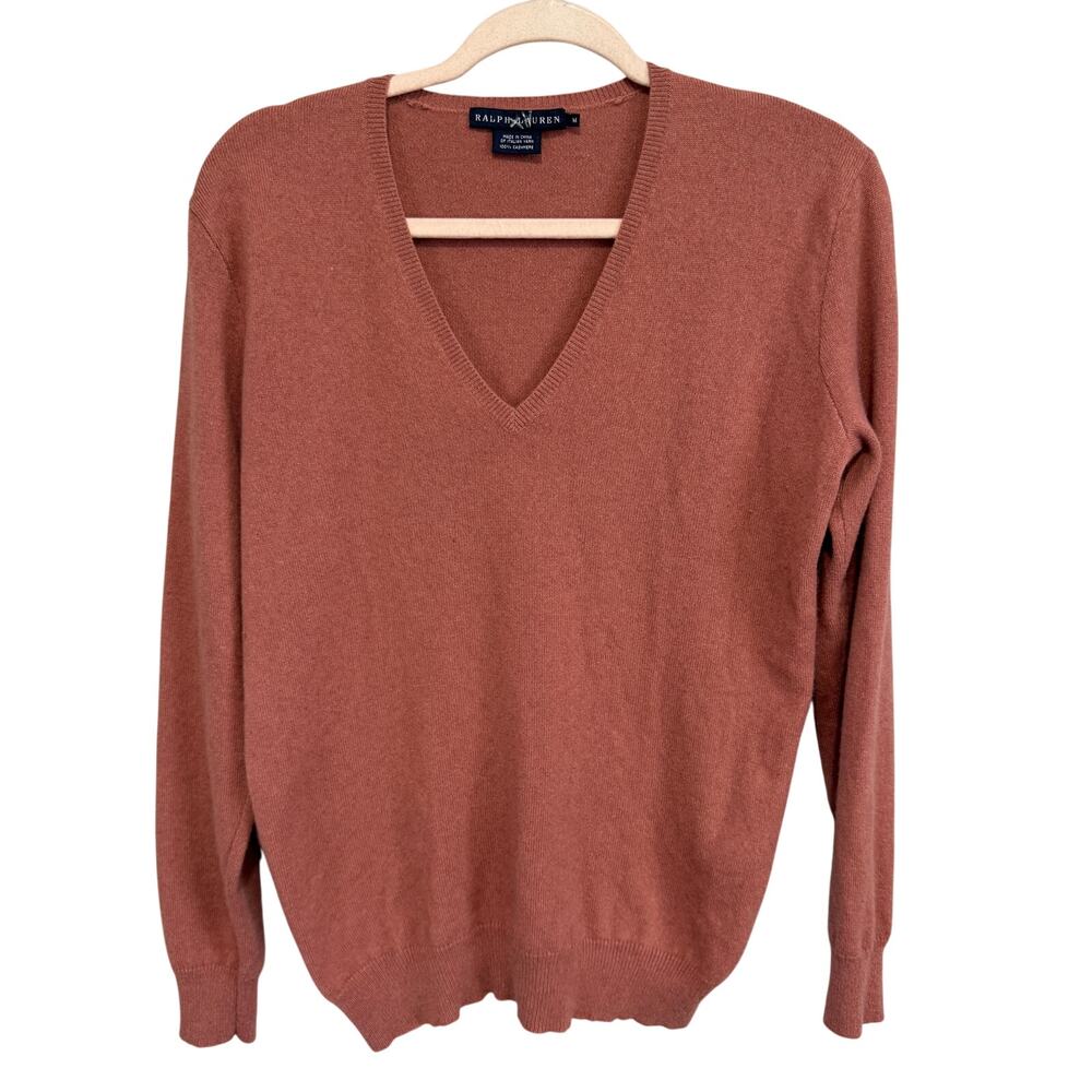Ralph Lauren Black Label 100% Cashmere V-Neck Sweater in Rose Pink Size Medium